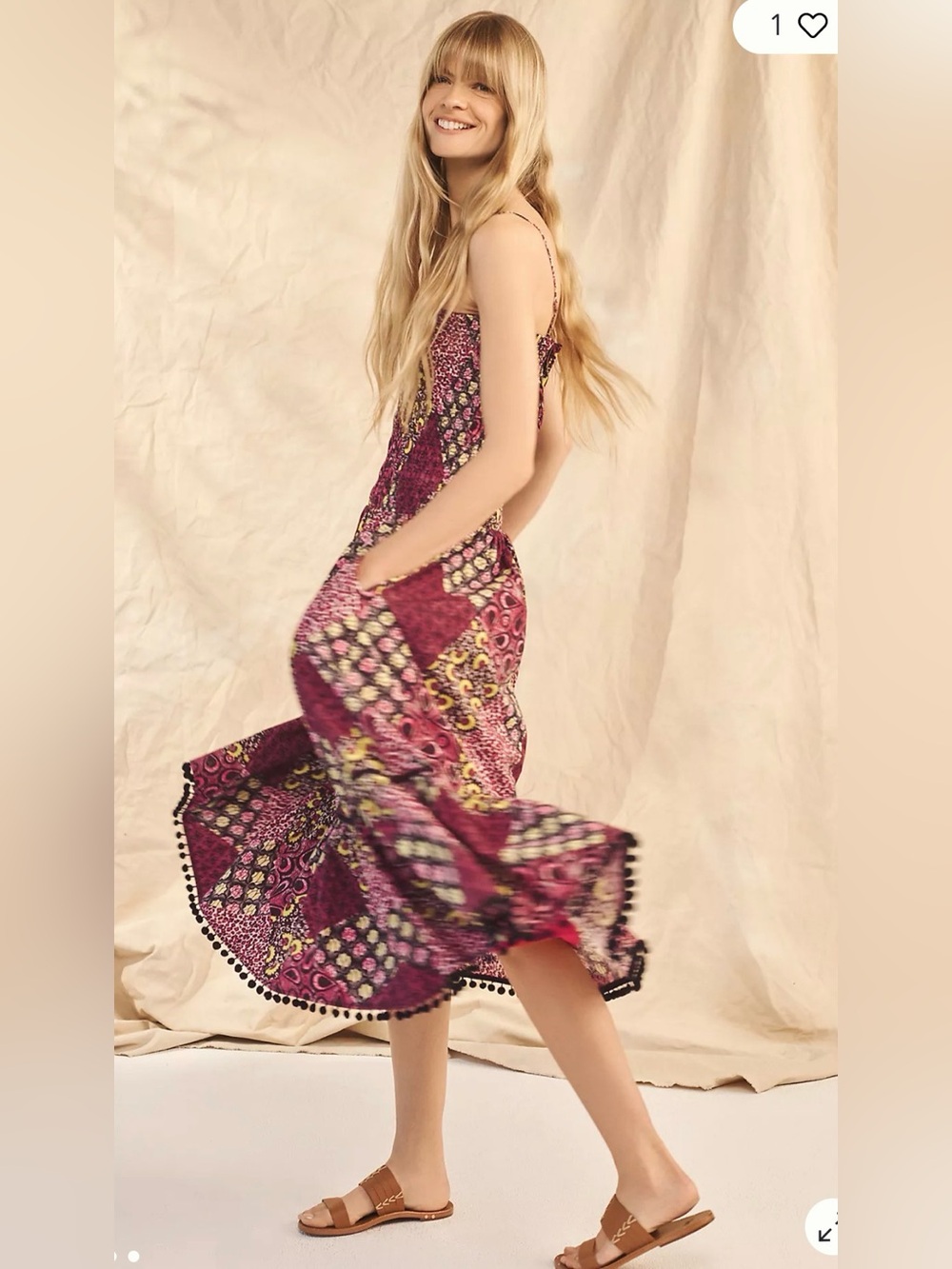 ANTHROPOLOGIE Smocked Abstract Midi Dress Multicolor Patchwork Print Size S